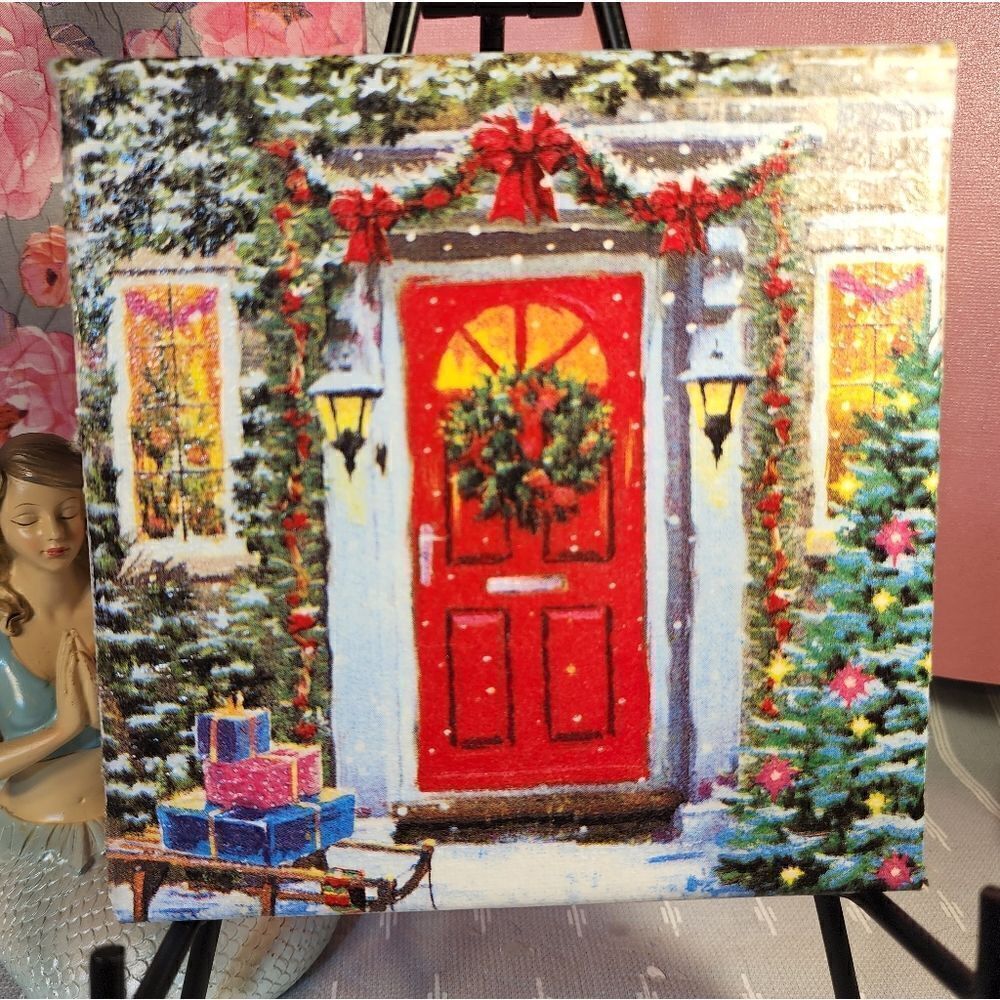 DECOUPAGE CANVAS  CHRISTMAS RED DOOR